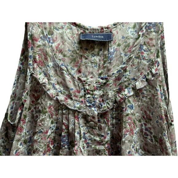 Lumière Floral Ruffle Asymmetric Hem Sheer Sleeveless Pullover Top Feminine Sz M - Picture 3 of 8